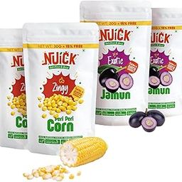 NUICK 2 Packs each of Freeze Dried Jamun and Peri-Peri Corn | Pack of 4 | Not Baked, Not Fried, Not Frozen | Rich source of Protein and Fibre | Nutritious and Crunchy Snacks-image-28