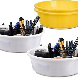 Pack of 4 Desk Organizer | Stationery Organizer | Multipurpose Storage Organizer | Office Supplies for Pen-Pencil-Staplers | Desktop Organizer | 6 LTR | Yellow & White-image-81