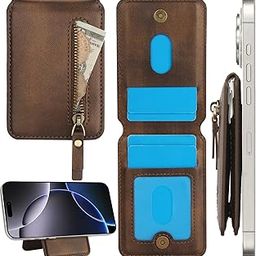 Magnetic Wallet with 4 Card Holder & Zipper Coin Pocket, Brown, Vintage-picture-3