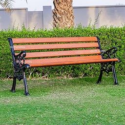 OUTLIVING 3 Seater Cast Iron FRP Garden Bench for Indoor & Outdoor Park/Patio/Living Room/Terrace/Balcony (Black+ Wooden Texture)-image-89