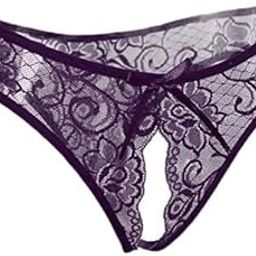 2xWomens Sexy Floral Lace Thong Underwear Crotchless Panties Lingerie Purple-image-63