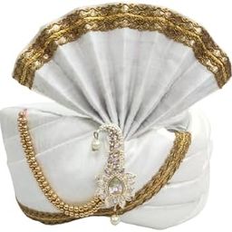 Handstitch Ready to Wear White Colour Safa (Turban/Pheta/Pagdi) for Special Wedding Use It for Man (Free - Size Adjustable System)-image-7