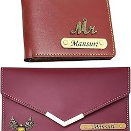 Customized Name Wallet for Couples Gift Set Combo with Personalized 12 Font Name and 38 Charm Gift for Your Loved Once - Maroon-image-0