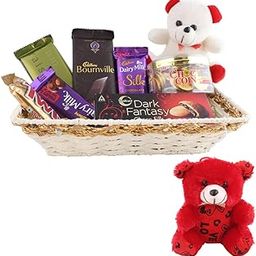 SFU E Com Dairy Milk Chocolate With Cute Teddy Gift Hamper | Valentine Teddy Bear With Chocolate Combo | Valentine Chocolate Hamper | 537-54