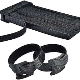 INOVERA 50 Piece Cable Organizer Hook & Loop Tape - Wire/Cord Holder Management Strap - Reusable Hook & Loop Ties for PC, TV, Desk, WFH Accessories - Black-68