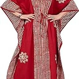 Women's Cotton Solid Maxi Kaftan Nighty (K10_Red_Free Size)-image-98