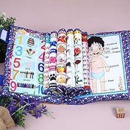 Keshav Creation Velvet Learning Cushion Pillow Book Kids with English | Alphabet, Numbers, Animal Names | Kids Learning Toys (Blue)-15
