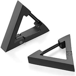 De-Ultimate (1 Pair) Black Color Trendy Triangle Shaped Punk Rock Push-Back Ear Plug Buckle Press Screw Pierced Style Clip On Metal Barbell Huggie Earring Hoop Bali Stud For Men And Women-image-14