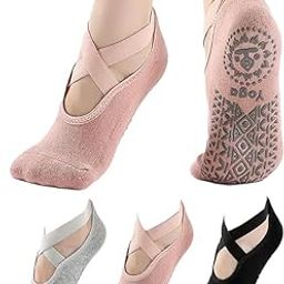 Lecherous Women's Padded Anti-Slip Grips Yoga Pilates Ballet Barre PiYo Socks,Non-Slip Yoga Socks with Grips for Women Idel For Pilates 2 Pairs-image-4