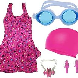 THE MORNING PLAY Girls Swimming Costume with Swim Goggles Swim Cap 2Ear Plug and 1Nose Plug-image-33