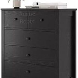 RUSTIC ROOTS Core Como Midnight 5-Drawer Chest- Timeless Elegance for Your Home - Handcrafted with Care. (Black)-4