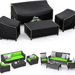 UIRWAY Outdoor Furniture Covers Waterproof 4 Piece, Patio Furniture Covers 4 Piece Set, Heavy Duty Patio Furniture Set Covers with Windproof Buckle Strap and Drawstring, Black, X-Large-image-30