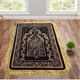 DEESAK Premium Velvet Aasan/Prayer/Meditation Mat Janamaz for Namaz Muslim||48x30 Inch,Dhruv Gold-Grey2-image-25