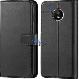 Leather Vintage Shock Proof Flip Case Back Cover for Moto E4 Plus Sport (Flexible | Leather Finish | Card Pockets Wallet & Stand | Black)-image-57