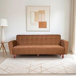 Seventh Heaven Lisbon 4 Seater (78"X44"X16") Wooden Sofa Cum Bed with Armrest | Wide Armrest | Convertible to Bed | Living Room Furniture (Chenille Molfino- Beige)-image-7