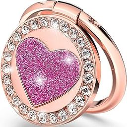 KolorFish Universal Funky Mobile Phone Ring Grip Holder Stand 360 Degree Rotation with Finger Ring for All Mobile Phone and Tablet (Heart Glitter Rose Gold)-32