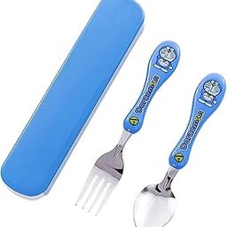 ALMURAT Set of 2 PCs Random Color and Cartoon Print Design for Kid's, Portable and Reusable Stainless Steel Spoon & Fork Set with Case, Ideal for Travel Camping Picnic Children Forks Spoon Set-10