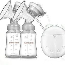 Babys voice Breast Pumps, Breast Pump Safe Milk Storage Bottle Control Milk Suction and Breast Massager Breast Care with Lid for Baby Breastfeeding & accessories (Electric Breast Pump Double Bottle Mouse Style)-image-74
