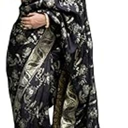 Luxury Banarasi Silk Saree, Black with Gold Floral Zari Border, Traditional Brocade Design, Matching Designer Blouse.-picture-42