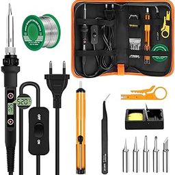 Soldering Iron Kit 80W LCD Adjustable Temperature 180-520℃ Solder Kit Electronics 13 in 1 Welding Tools with ON/OFF Switch, Solder Wire, 5 Soldering Tips, Desoldering Pump, Stand, Tweezers-12