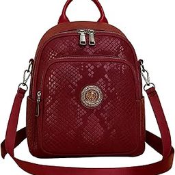 Maroon Textured Faux Leather Backpack for Women | Elegant Snake Pattern with Designer Emblem | Trendy College & Office Bag-image-14