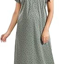 Women's Soft Hosiery Cotton Maxi Round Neck Front Button Full Length Nightwear Night Gown Nighty Sleepwear for Ladies-image-98
