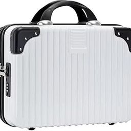 JUREVIA Portable Hard Shell Cosmetic Bag Travel Case, Small Travel Hand Luggage with Elastic Band, Mini Abs Carrying Makeup Case Suitcase (B-Black-Whit)-image-45