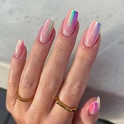 Artificial Press-On Nails, Ballerina Coffin Shape, Pastel Rainbow Gradient Tips, 24 Pieces-image-9