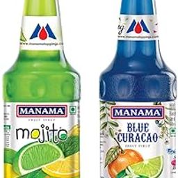 Manama Lime and Mint Mojito Flavoured Syrup and Blue Curacao Flavoured Fruit Twist Syrup 750ML Each, Pack of 2-26