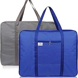 Heart Home Small Size Lightweight Foldable Rexine Jumbo Underbed Storage Bag With Zipper And Handle (Grey & Royal Blue)-Pack of 2-image-37