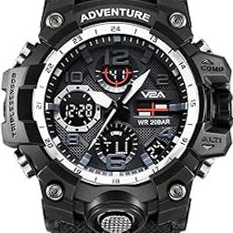 Resin Military Green Chronograph Analogue And Digital Sports Watch For Men And Boys (Black Dial Silver), Black Band-2