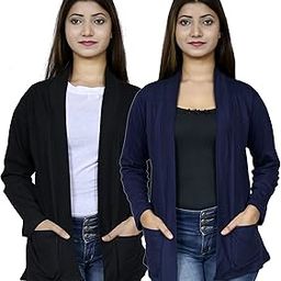 KG Best Collection Women Pocket Shrug Pack of Two(Black,NayBlue)-image-98