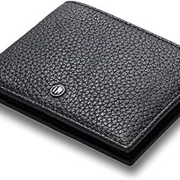 Pebble Pattern, Men's Top Grain Leather Wallet, RFID Blocking, Bifold Wallet with Coin Pocket for Men (Black)-picture-32