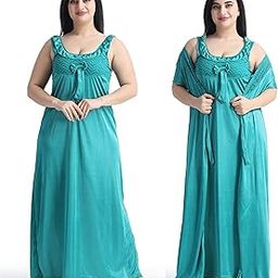 Women Nighty with Robe Free Honeymoon Two Piecs Nighty Set-image-58