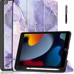 ProElite Smart Case for iPad 10.2 inch 2021 9th/8th/7th Gen [Auto Sleep/Wake Cover] [Pencil Holder] [Soft Flexible Case] Recoil Series - Marble Purple with Stylus Pen-image-109