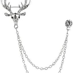 CALANDIS™ 5xDeer Head Tips Double Link Chains Tassels Collar Pins Brooch Clip Pin silver | Pins & Brooches | Fashion Jewelry-0