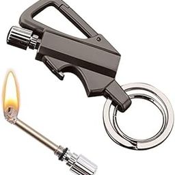 Metal 3 in 1 Keychain Lighter | Waterproof Cigarette Flint Lighter + Keyring + Bottle Opener | Emergency Fire Starter Match Sticks Used for Outdoor Camping with Extra Fuel (Black)-picture-9