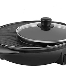 Inllex 36cm Electric Hot Pot Grill Indoor in Electric Smokeless Grill and Hot Pot Korean BBQ Grill Pot Separate Dual Temperature Control-28