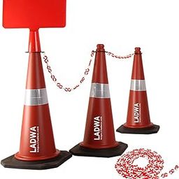 LADWA 750mm Combo of Impact Resistant Road 3 Traffic Safety Cones + 3 mtr chain + 3 Hooks & 1 Sign Plate with Reflective Strips Collar For Road Attention-image-3
