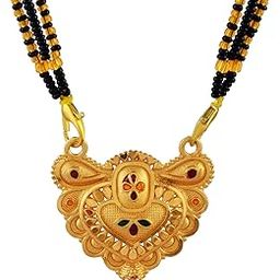 Traditional Brass Gold Plated Heart Meenakari Mangalsutra Necklace with Black Beads for Women-26