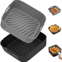 GIDGIDL 2 Pack Air Fryer Silicones Liners, Square, Reusable for 4-6 QT, Replacement for Parchment, Silicones (2 Square Silicone)-picture-20