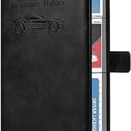 Car Registration and Insurance Holder Vehicle Glove Box Organizer Leather Car Document Holder for Driver's License, ID, Key Information Cards with Magnetic Closure, Black-picture-2