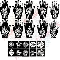 Ivana's Mehndi Tattoo Stencil Mehndi Design for Hands Set of 20 pc Combo Pack,10 Pcs Hand Design 10 pcs Round Stencils for Women, Girls and Kids, Easy to Use in Just 4 Simple Steps- CPT-2020-4