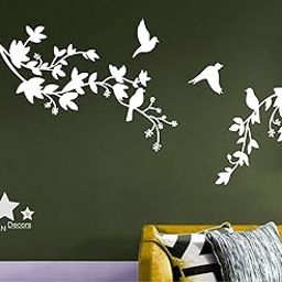 Heaven Decors PVC Vinyl Animal themed Tree with Flying Birds Sticker Wallpaper (Ideal Size on Wall 152 cm x 62 cm, White)-image-50