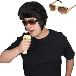 Hair Mens Wig And Retro Glasses Set, 60s 70s Disco Dirt Bag Wig With Mens Short Black Rocker Wig Costume Accessories Cosplay Halloween Party Fashion Wig-image-47