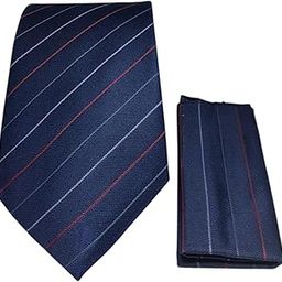 FashMade Navy Blue Stripes Premium Italian Silk Tie & Pocket Square Set | 2.75" Slim Tie & 10x10" Matching Pocket Square Combo-image-84
