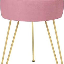 GERANT Multifunctional Vanity Stools - Velvet Round Ottoman Modern Dressing Stool -Upholstered Footrest Stool - Side Table Footstool with Golden Metal Leg for Living Room, Bedroom (Pink)-picture-4
