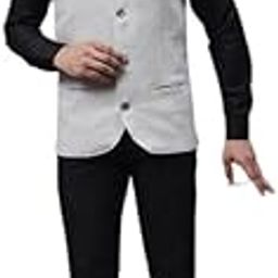 Men's Grey1 Wool Medium Nehru Sleeveless Jacket With Welt Pockets-image-92