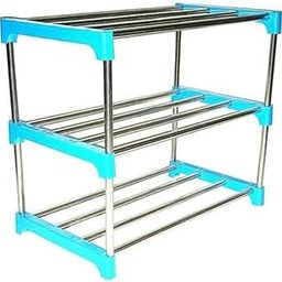 JUDIO Store 6 Pair Metal Shoe Stand/Rack Home Storagr for Multipurpose Rack Use Cloths Books Toys and Kitchen Product Storage Rack (Sky Blue 3 Shelves)-4