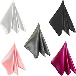 Satin Pocket Square Combo for Men, Wedding Handkerchief for Suits, Blazers & Tuxedo (Pack of 5) (White,Black,Pink,Purple & Grey)-image-62